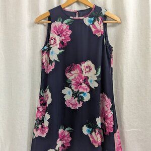 Jessica Howard women's 4P Navy blue floral rose dress, lined sleeveless H5
